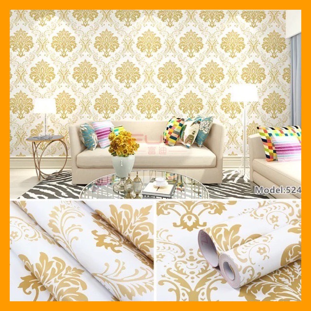 Giấy Dán Tường Sẵn Keo Châu Au Vàng (10m x 45cm)