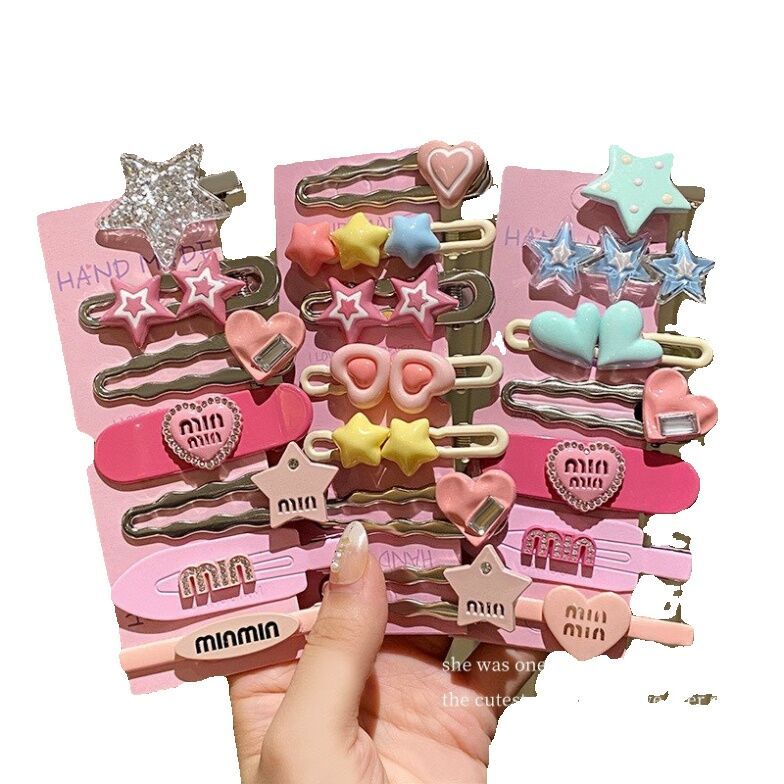 SET 7 kẹp tóc hồng Min Min, Set Kẹp Tóc Mái Hông dopamine Phong Cách Ngọt Ngào