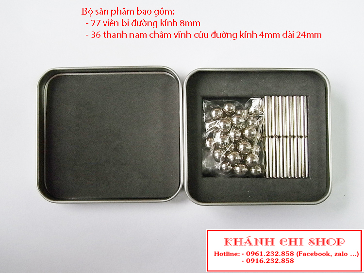 Nam châm xếp hình buckyball gồm 36 thanh nam châm và 27 viên bi