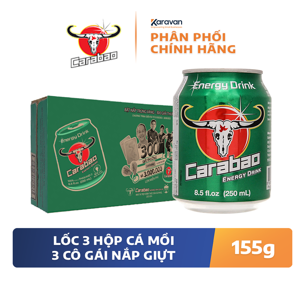 Nước tăng lực Carabao Bật nắp trúng vàng lon 250ml - Thùng 24 lon