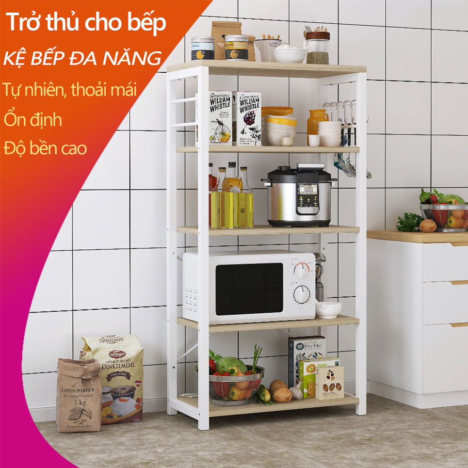 [HCM]Kệ nhà bếp giá nhà bếp kệ gỗ giá gỗ 5 tầng thu gọn nhà bếp phòng ngủ phòng khách kệ để lò vi sóng giá để bát đĩa giá để nồi niêu