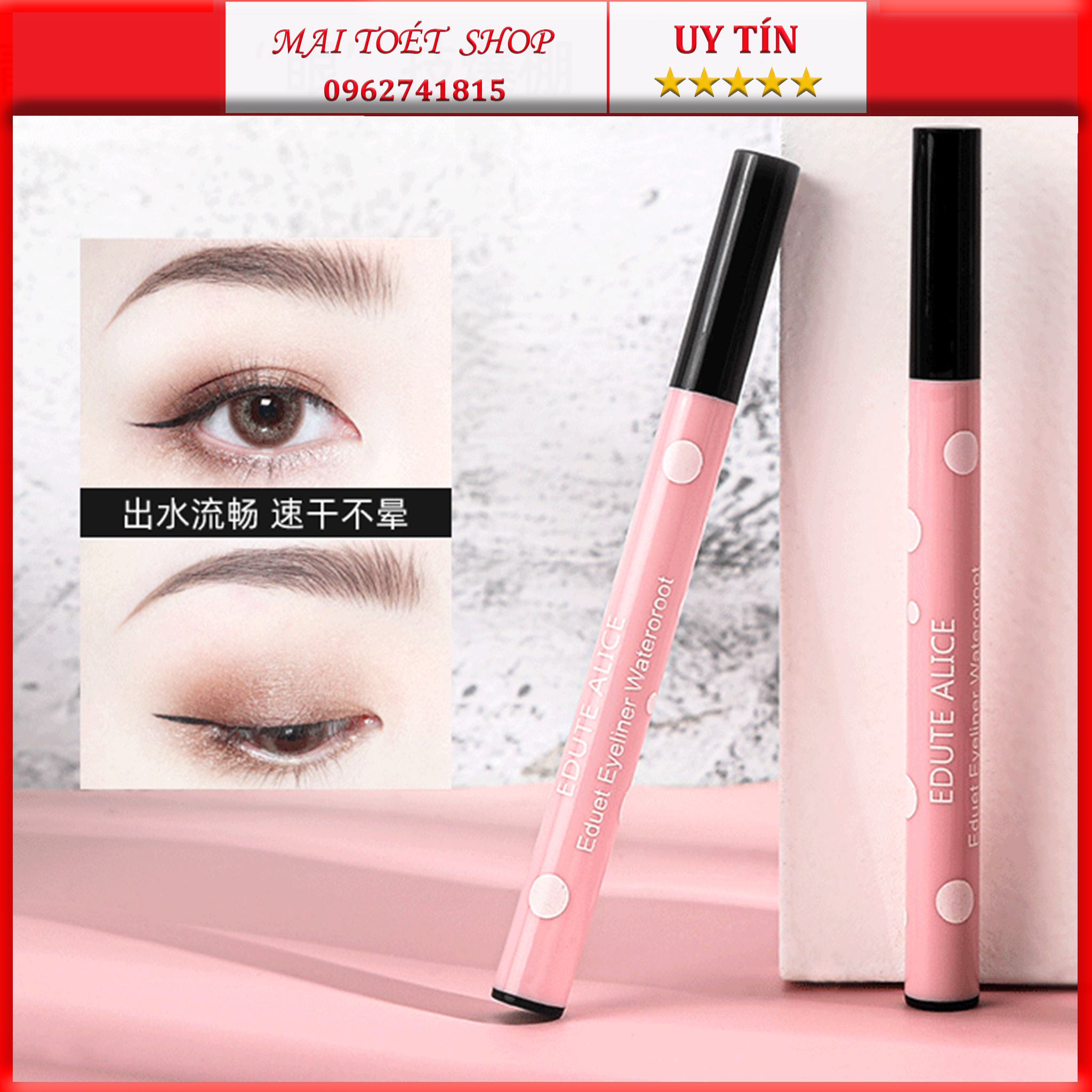 Bút kẻ mắt dạ ADUTE ALICE vỏ hồng chống nước lâu trôi dễ sử dụng tiện lợi