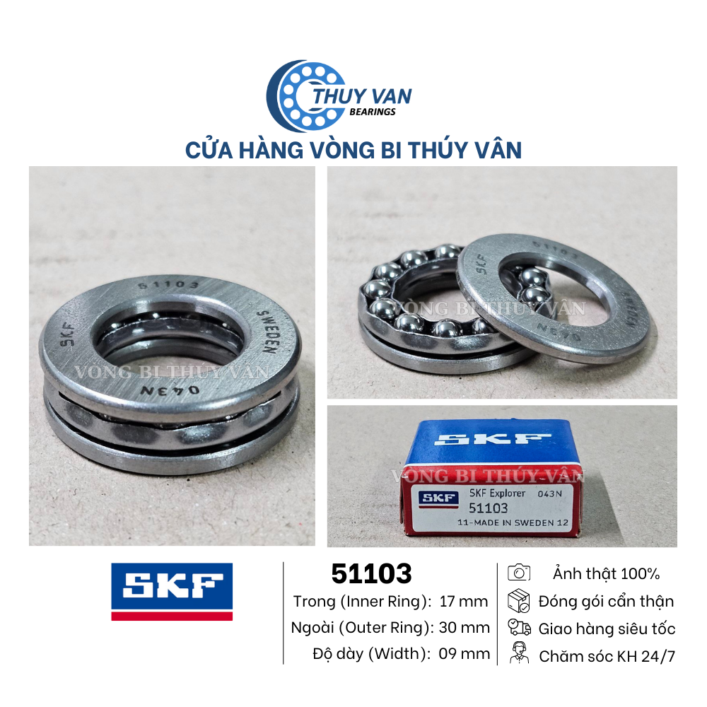 Vòng bi bạc đạn chà, tỳ, đẩy, chặn trục hạt tròn 51103 51104 51106 51107 51108 51109 hãng SKF