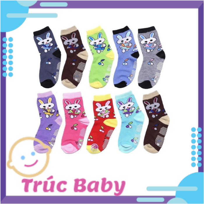 [HCM]Set 4 đôi vớ chống trượt cổ cao in hình cho bé 0-5 tuổi