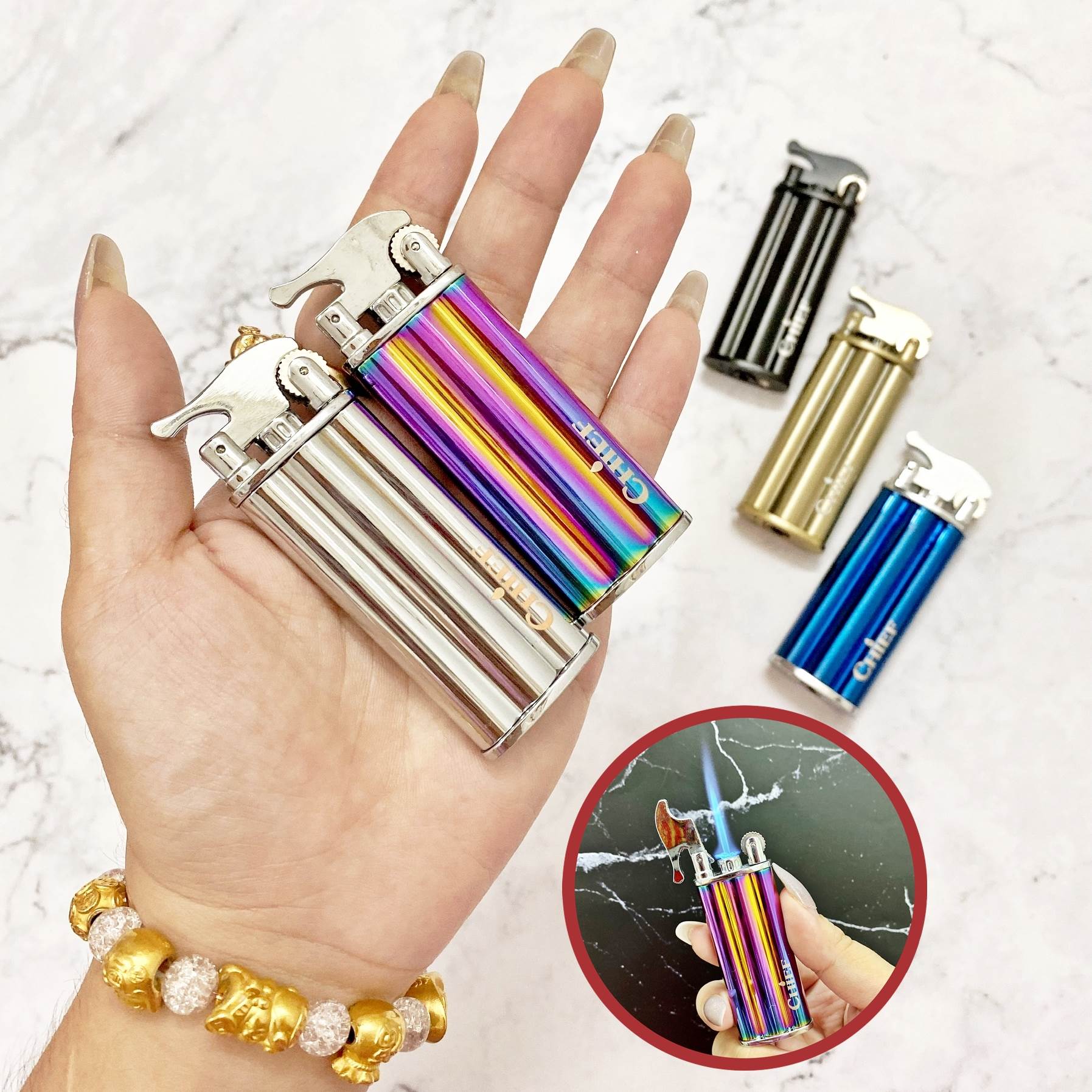 Bật lửa khè chief 668 - gas đá rãnh tay -