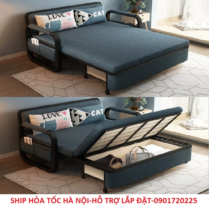 Ghế sofa giường thông minh, giường sofa đa năng thông minh gấp gọn- Tặng kèm 2 gối Bảo hành 5 năm- Kích thước Rộng 1,6m x Dài 1,9m.