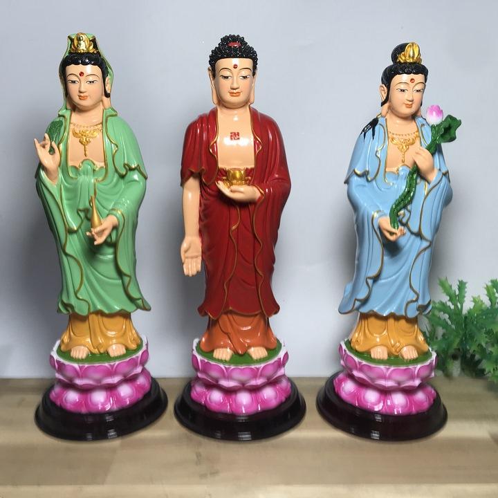 Bộ ba tượng Phật Tây Phương Tam Thánh sơn thủ công ba màu cao 26cm