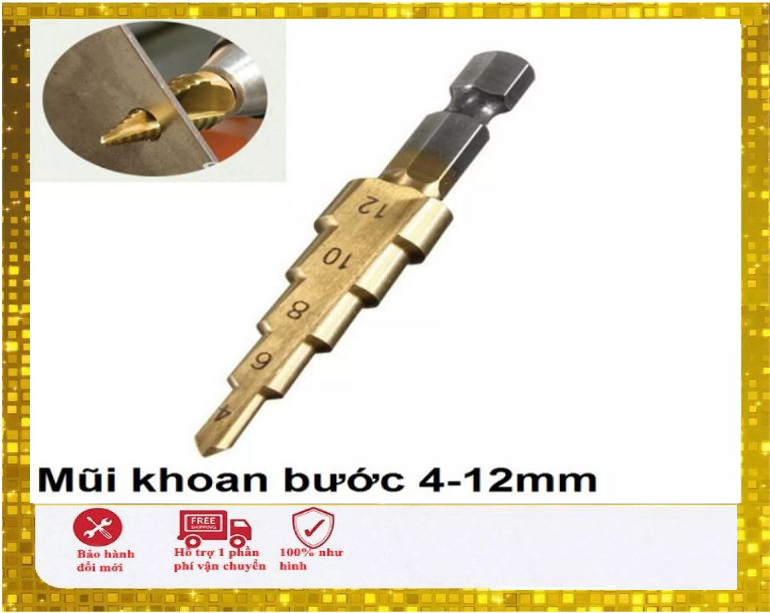 Mũi khoan bước tháp tầng 4-12mm phủ titan khoan kim loại,sắt,nhựa,gỗ...