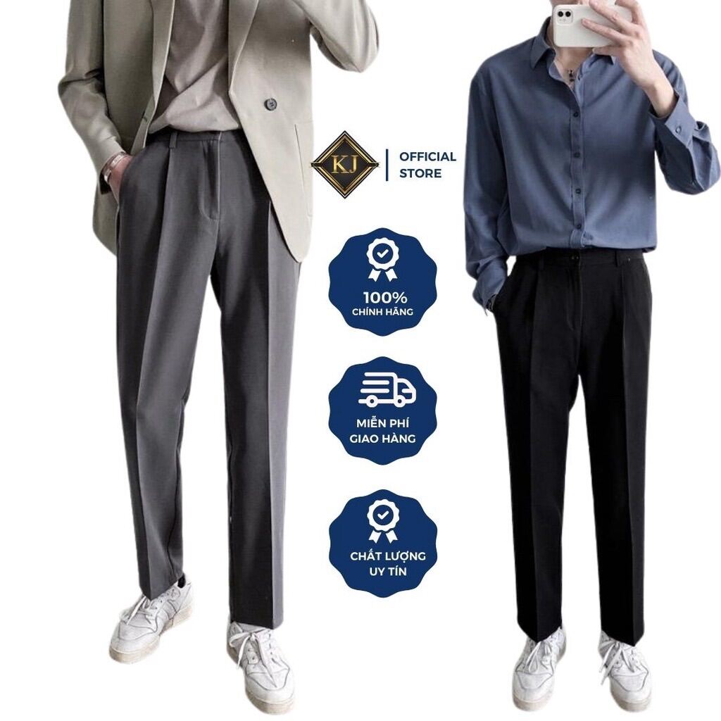 Quần âu baggy nam KJ ống rộng màu đen, xám dáng suông unisex, quần tây âu hàn quốc, quần âu nam vải lụa hàn co giãn