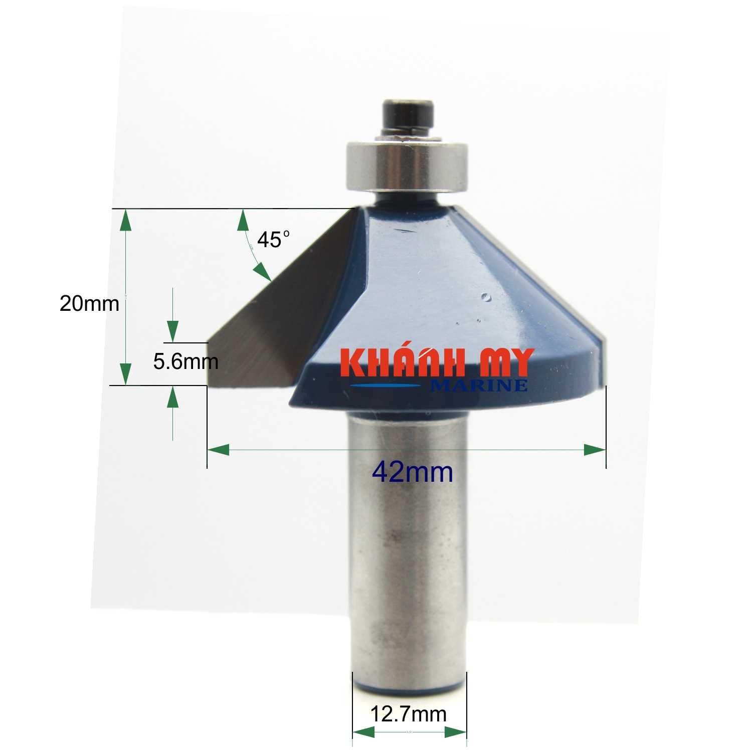 Mũi phay gỗ phay góc 45 độ, cốt 12.7mm