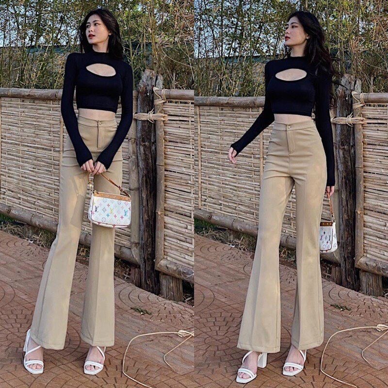 Quần Ống Loe Lưng Cao Legging Dáng Dài, Quần Legging Ống Loe Cạp Cao Phong Cách Ulzzang