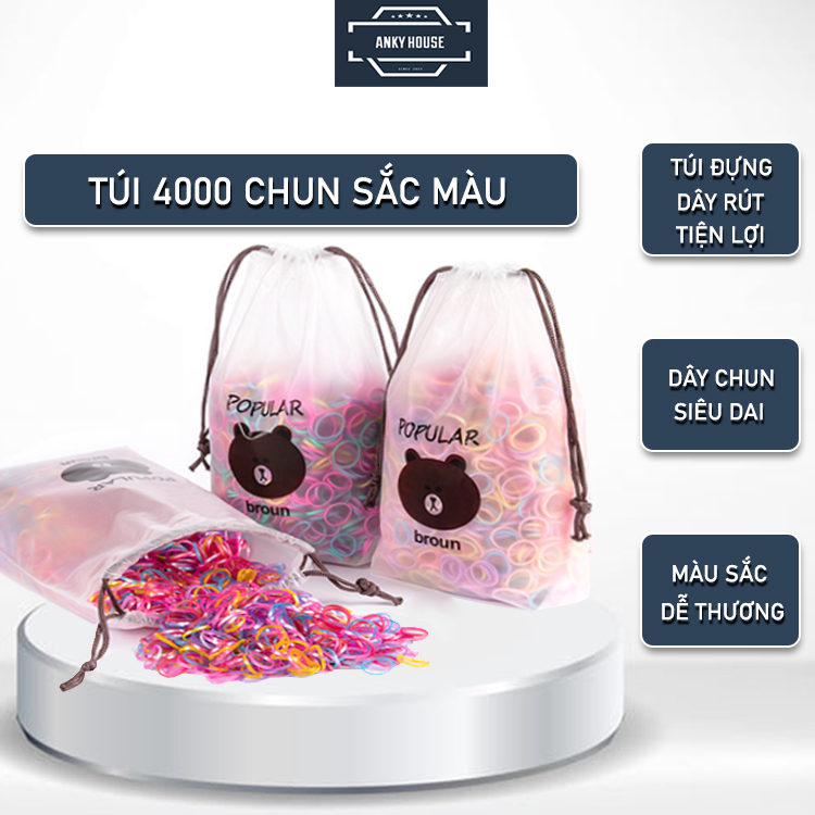 Túi 4000 dây thun buộc tóc nhiều màu - Túi chun cột tóc siêu dai, co dãn