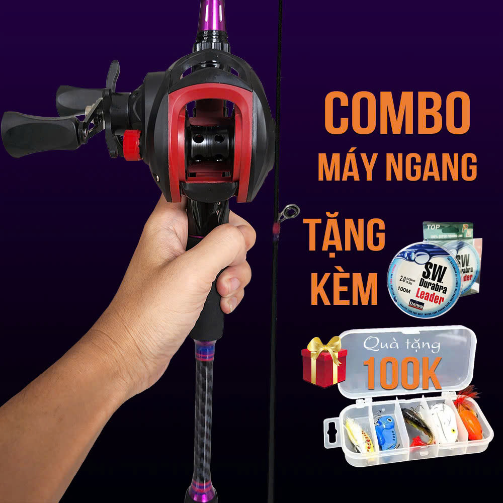 "Combo bộ cần câu lure máy ngang Crocodile màu đen và bộ quà tặng cực sịn "