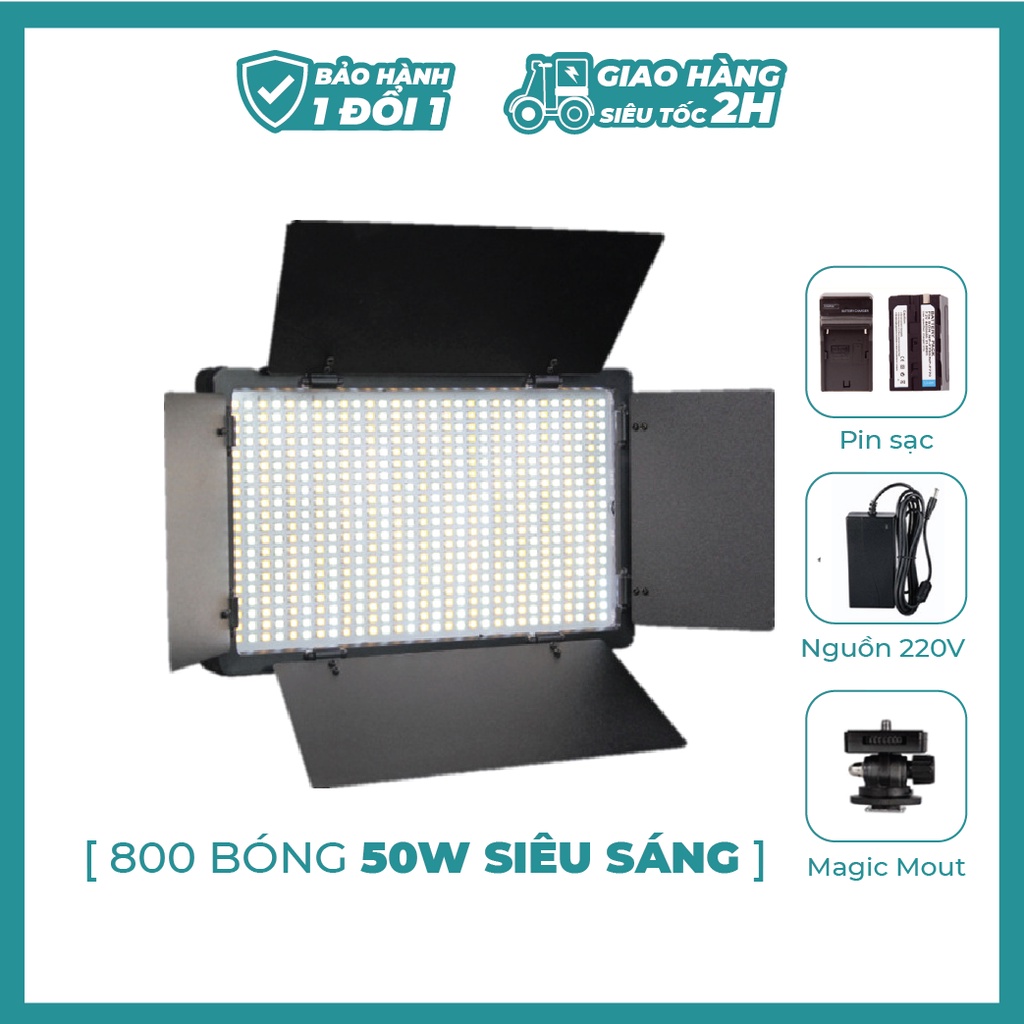 Đèn led quay phim led 800 bóng 50w siêu sáng kèm nguồn và pin sạc