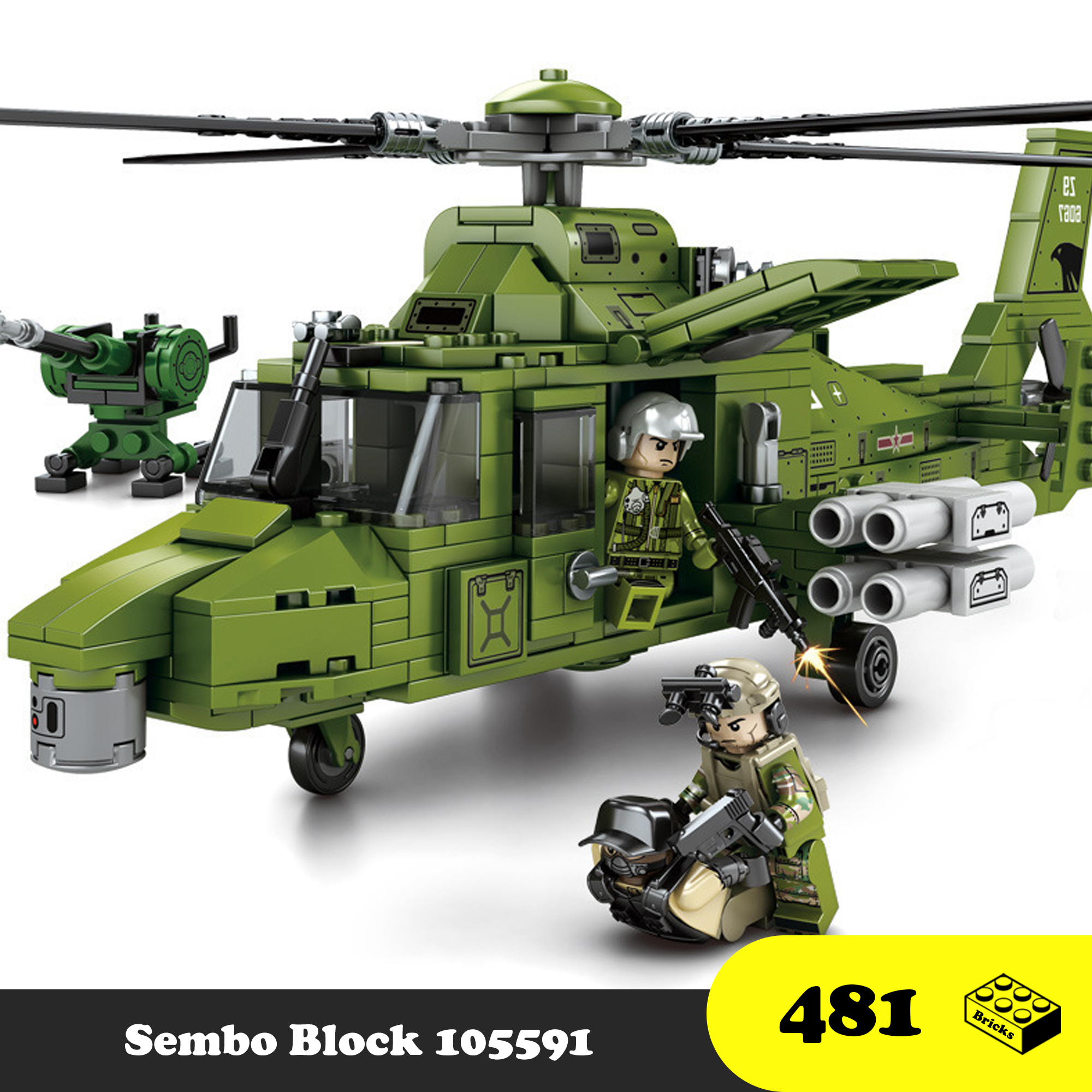 Lego Sembo Block Plane 105591 - Lego Máy bay Trực thăng Bọc thép quân sự - IRON BLOOD RELOAD MULTIPURPOSE HELICOPTER