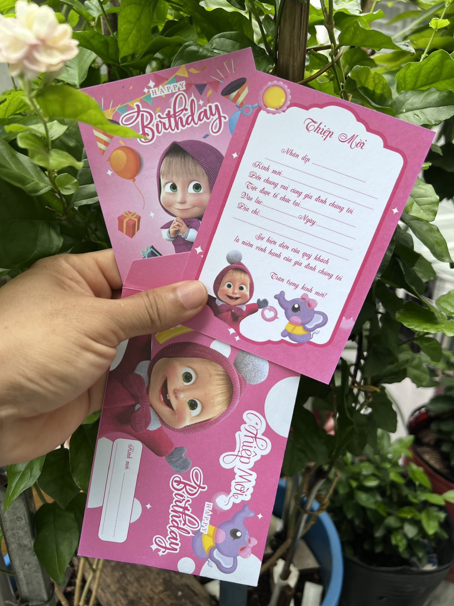 Combo 20 thiệp mời sinh nhật chủ đề cô bé Masha cho bé gái