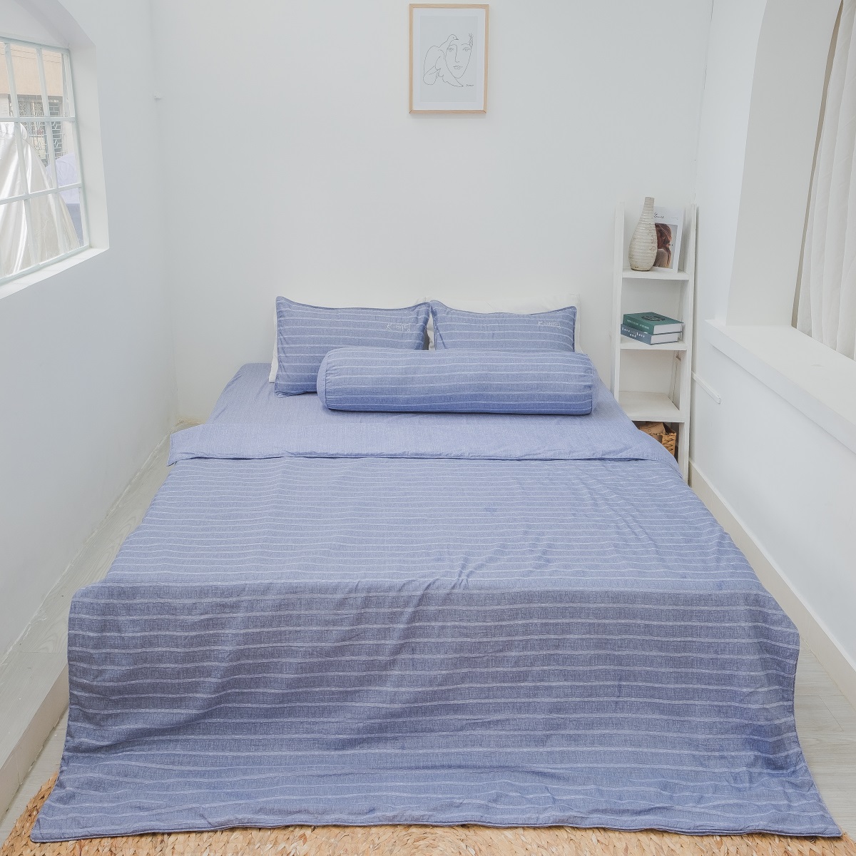 Bộ ga giường Microtencel Xanh Đậm K-Bedding KMTP 110 (4 món) gồm 1 ga giường, 2 vỏ gối nằm, 1 vỏ gối ôm  Everon chăn ga gối nệm Hàn Quốc