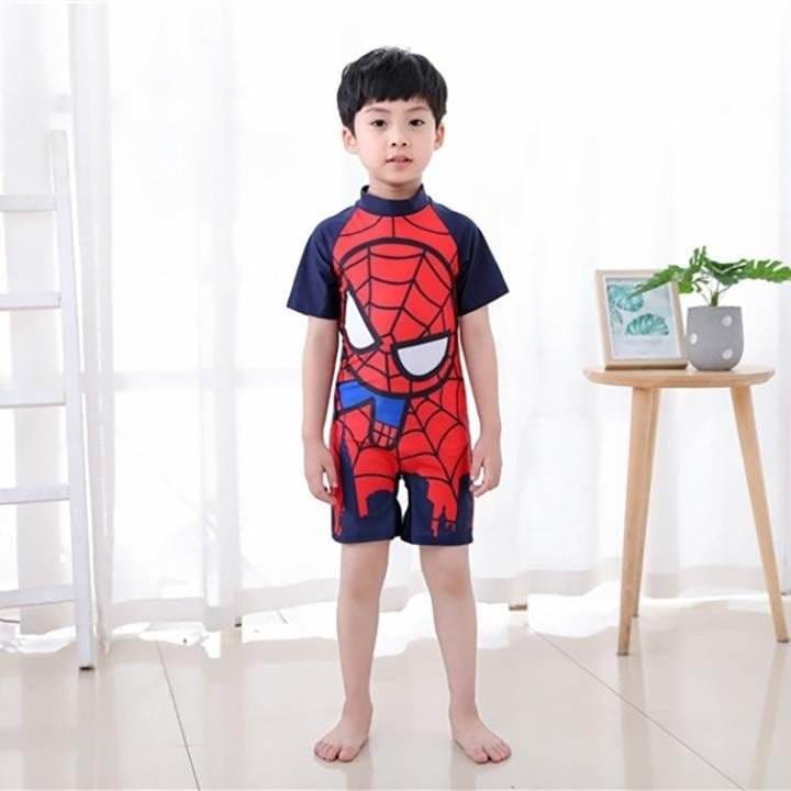 Đồ bơi bé trai liền thân kèm mũ hoạ tiết siêu nhân 10-30kg