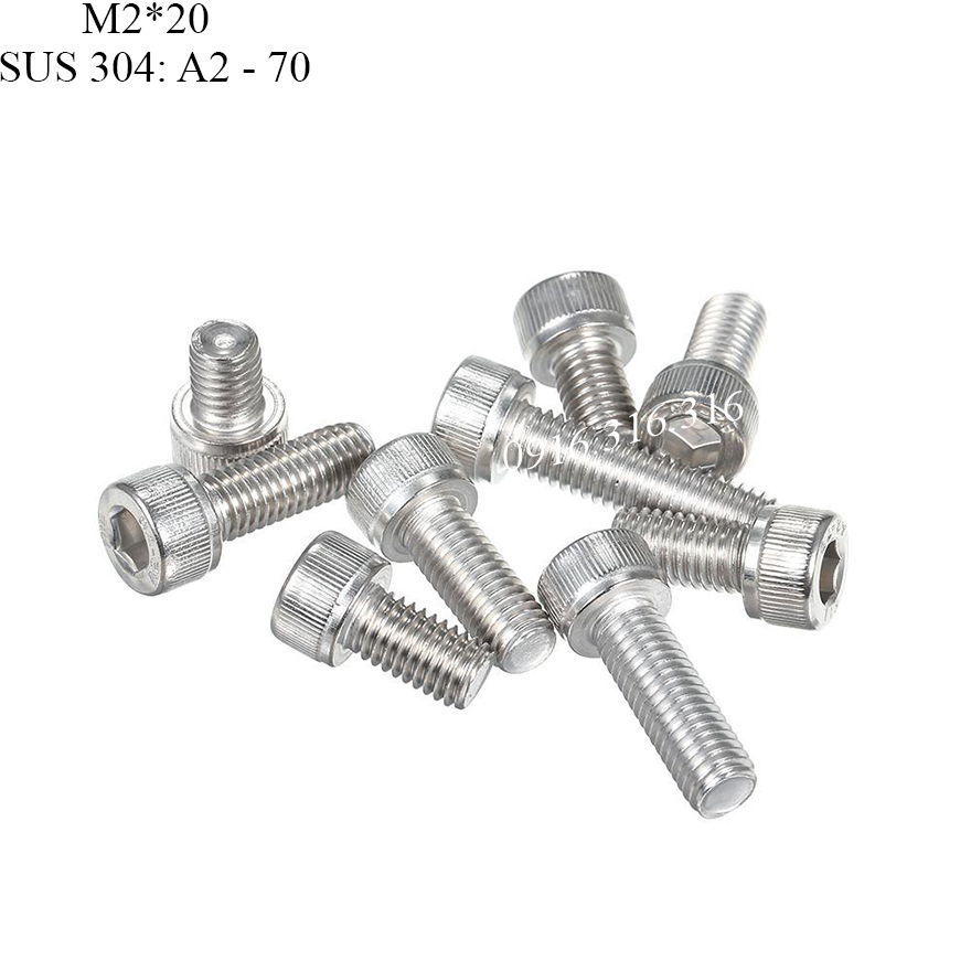 Bulong lục giác chìm M2*20, DIN 912, SUS304 (100 Cái)