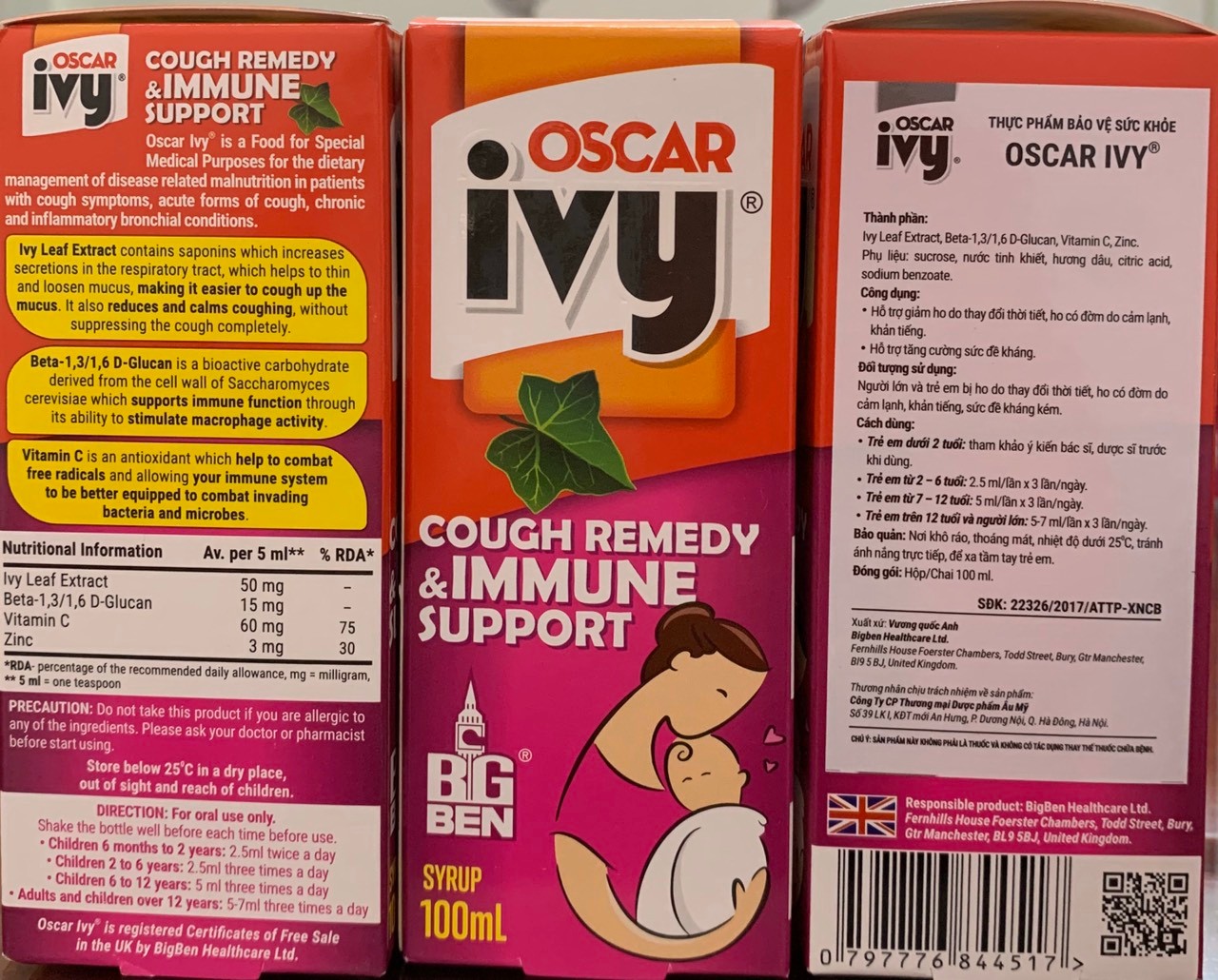 siro hai chức năng tăng sức đề kháng và giảm ho cho bé oscar ivy - siro oscar