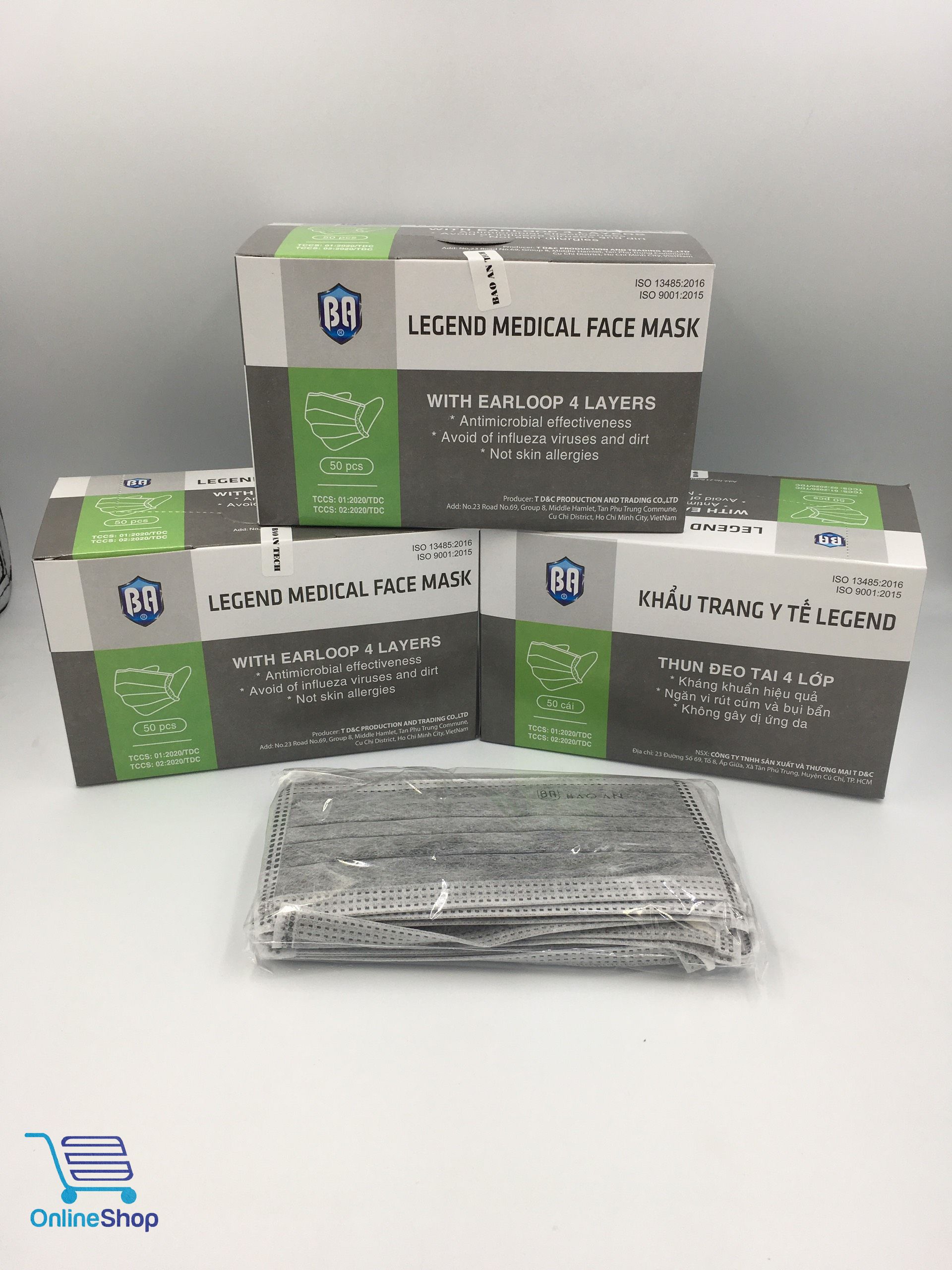 Khẩu trang y tế 4 lớp ,hiệu Bảo An ,hộp 50 cái , kháng khuẩn, chống bụi, dây đeo chắc chắn,có thanh ngang nhựa ôm mũi vừa vặn theo mọi kiểu mũi, có dập logo nổi ( màu xám ),bảo hành khi mua hàng tại shop