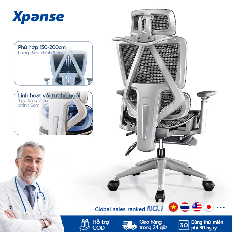 Xpanse LS998Ghế công thái học ghế văn phòng xoay có thể ngủ, đệm thoáng khí