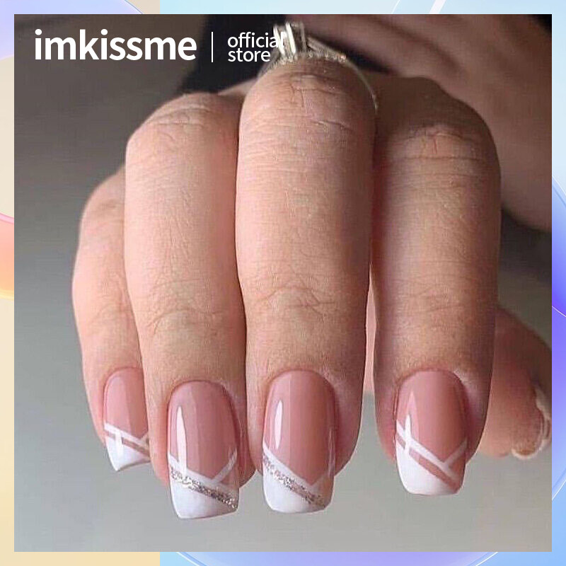 24pcs Fake Nail Oblique French Simple Wearing Nail Art Finished Nail Patch