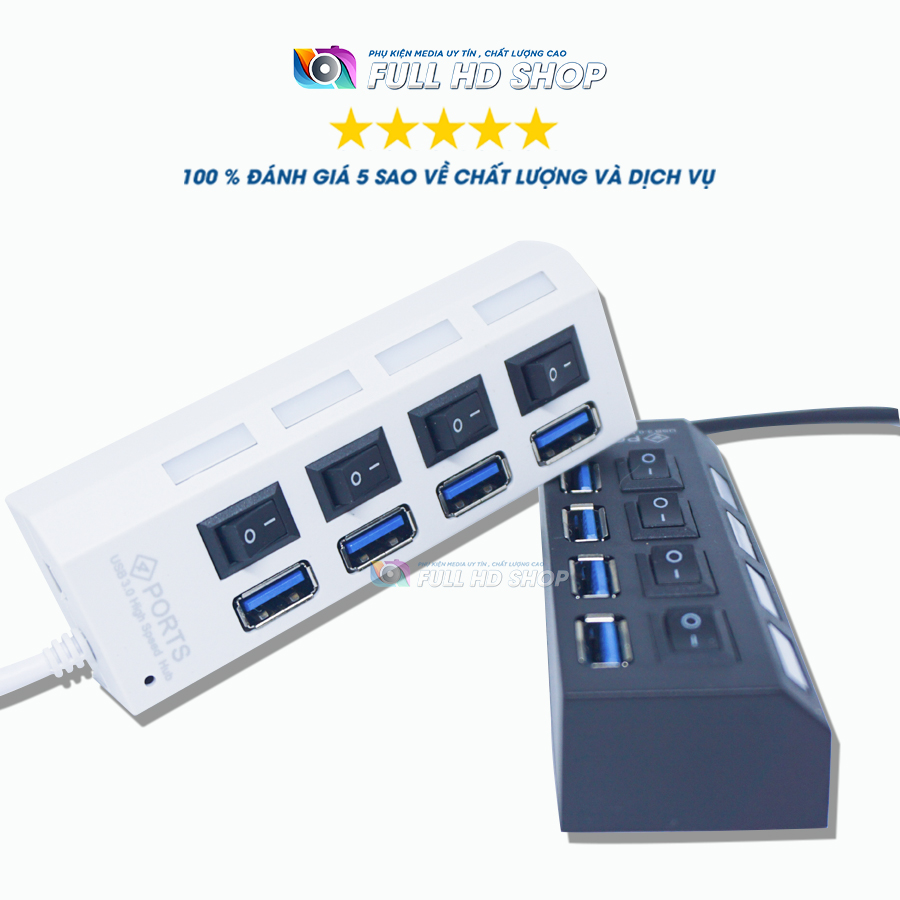 Hub USB 3.0 - Tích hợp công tắc nguồn -Bộ chia cổng USB từ 1 thành 4 cổng USB 3.0 - Full HD Shop