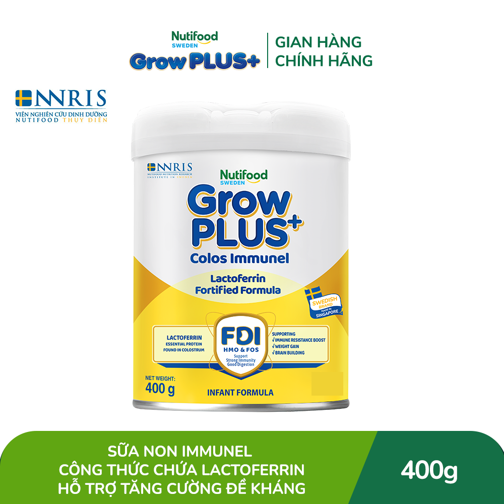 Sữa Bột Nutifood Sweden GrowPLUS+ Sữa Non Immunel từ 0 - 12 tháng lon 400 g (Bao bì tuỳ lô hàng)