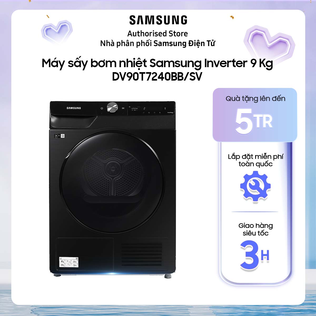 DV90T7240BB - Máy sấy bơm nhiệt Samsung Inverter 9 Kg DV90T7240BB/SV Giá 17,900,000 Đồng*Miễn phí vận chuyển