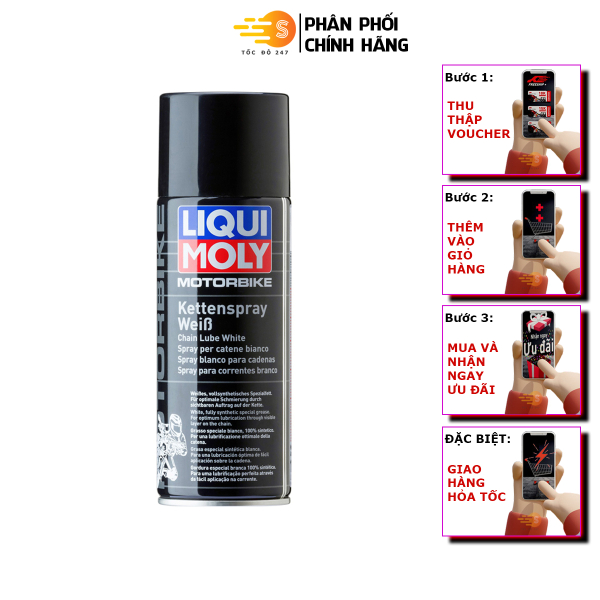 Chai xịt bảo dưỡng sên xích dầu trắng Liqui Moly 1591 - Tốc Độ 247