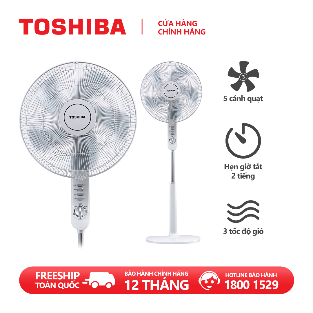 Quạt đứng Toshiba F-LSA10(H)VN 50W- 5 cánh - Hẹn giờ tắt - Góc đảo gió 85 độ - Hàng chính hãng, bảo hành 12 tháng, chất lượng Nhật Bản