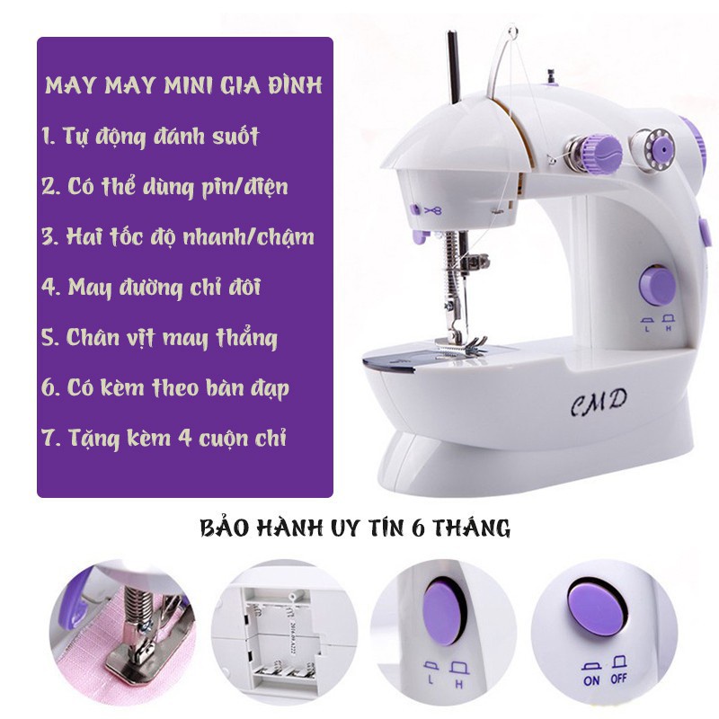 MÁY MAY GIA ĐÌNH - MÁY MAY NHẬT BẢN Máy May Mini Gia Đình CMD Có Đèn Led và BÀN ĐẠP CHÂN (Full Phụ Kiện) sự lựa chọn lý tưởng để giúp may và quần áo nhanh chóng