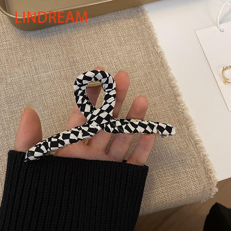 LINDREAM mùa thu và mùa đông hàn quốc kẹp tóc houndstooth kẻ sọc