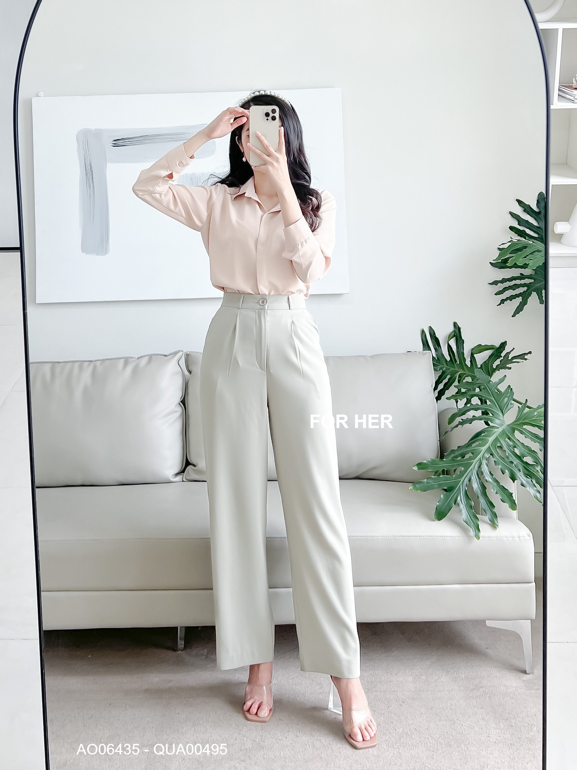 Quần ống rộng cạp cao dáng suông dễ phối đồ qua0049