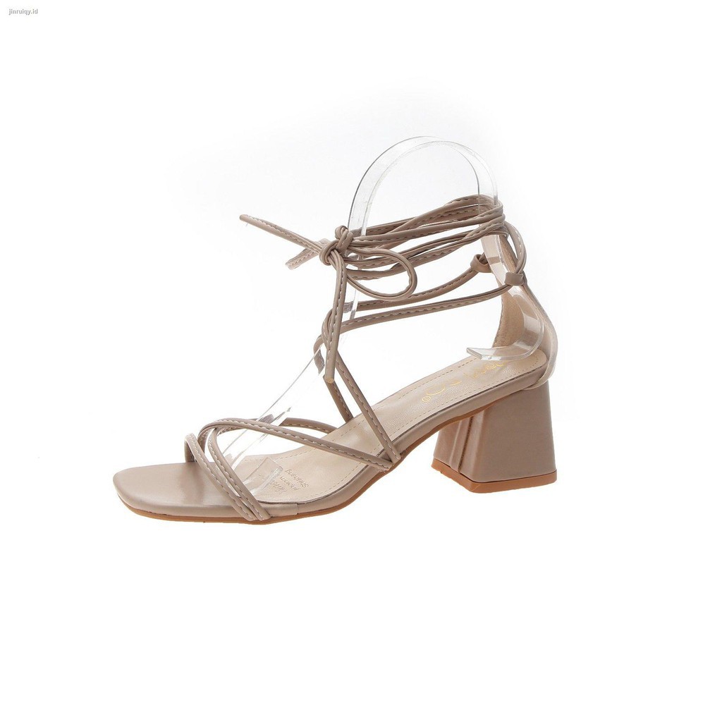 Giày Sandal Chiến Binh Nữ Đế Vuông Quai Trong Mũi Vuông Dậy Buộc Thanh Lịch Thương Hiệu Pamela Mã S12