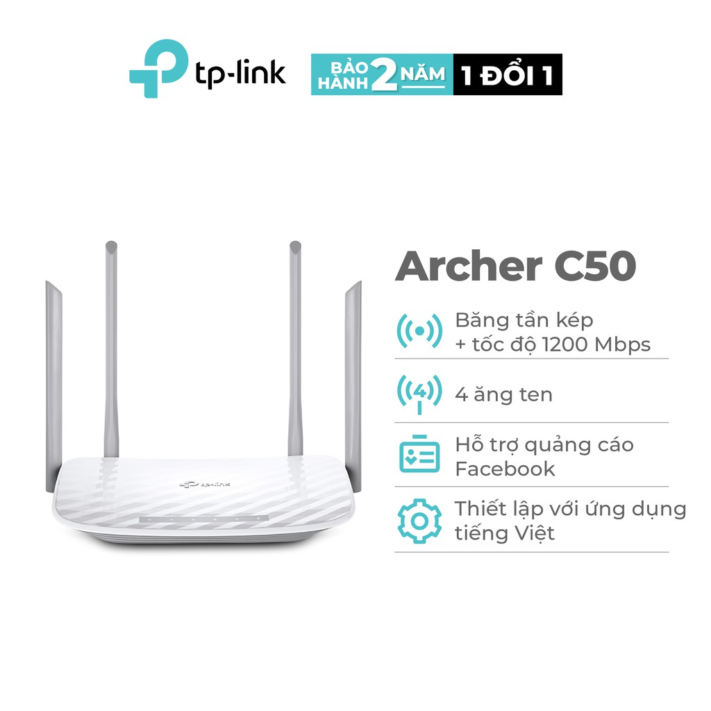 Phát Wifi TP-Link Archer C50 AC1200 4 anten Chính hãng
