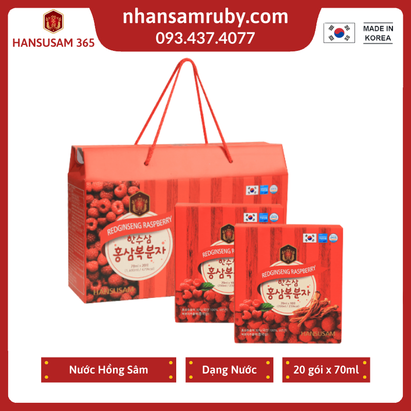 [HCM]Nước Hồng Sâm Phúc Bồn Tử 365 Hansusam Hàn Quốc Xách 20 gói x 70ml - Date 2026