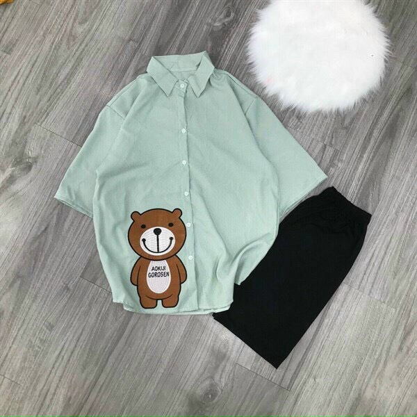 Set bộ somi thêu hình gấu kèm quần ngố