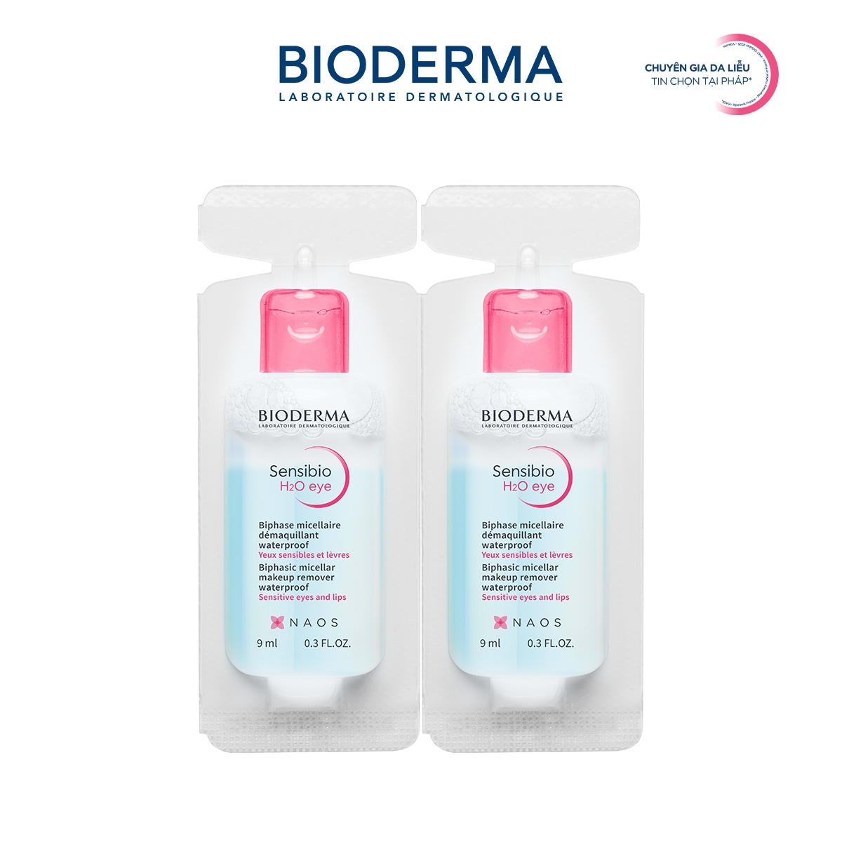 [Quà tặng không bán] Bộ đôi tẩy trang mắt môi Micellar 2 lớp: Sạch thoáng  Mềm ẩm Bioderma Sensibio H2O Eye 9mlx2