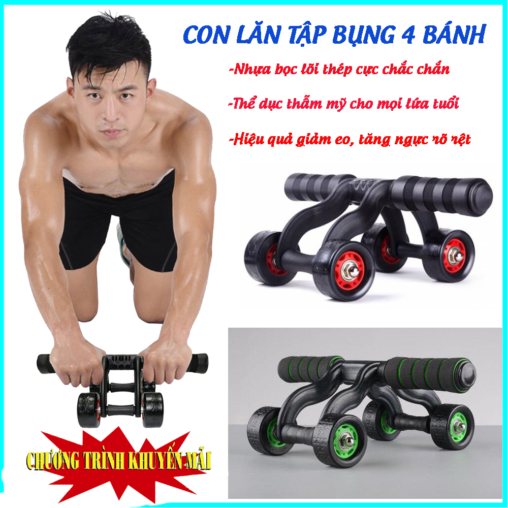 Dụng cụ tập giảm mỡ bụng , con lăn 4 bánh tập cơ bụng , con lan tap co bung . phù hợp nhiều lứa tuổi. giá giảm sốc -50% - mua ngay tặng thảm đệm gối
