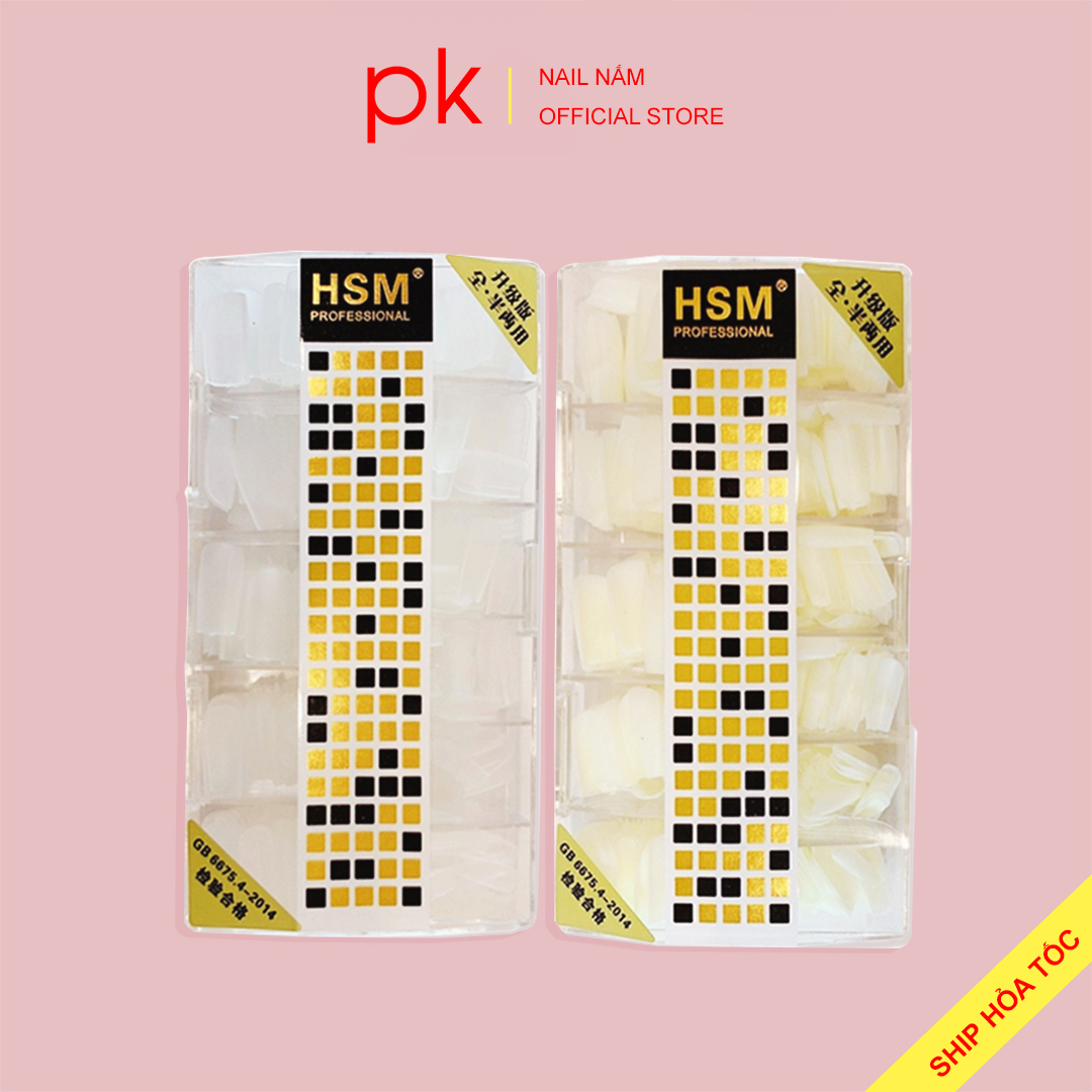 Móng úp vuông nhám sẵn HSM hộp móng đủ size từ 0-9 không cần phao nhám bề mặt