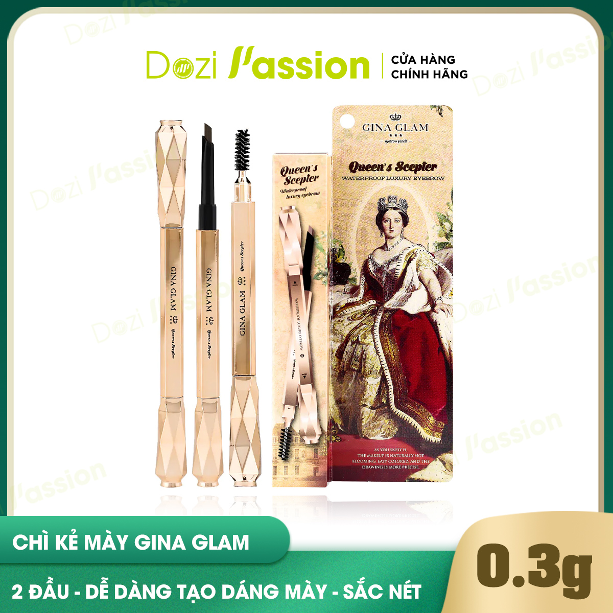 Chì kẻ mày gina glam thái lan 3 tone màu 9g - 2 đầu, gọn nhẹ