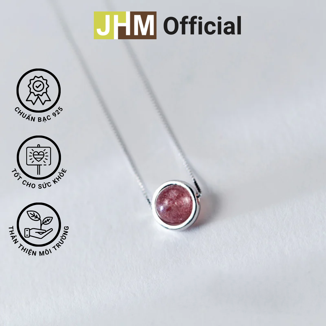 Dây chuyền Bạc cao cấp JHM  dây chuyền nữ bạc 925  dầy chuyền mặt đá thạch anh màu hồng bạc 925 cao cấp JHM