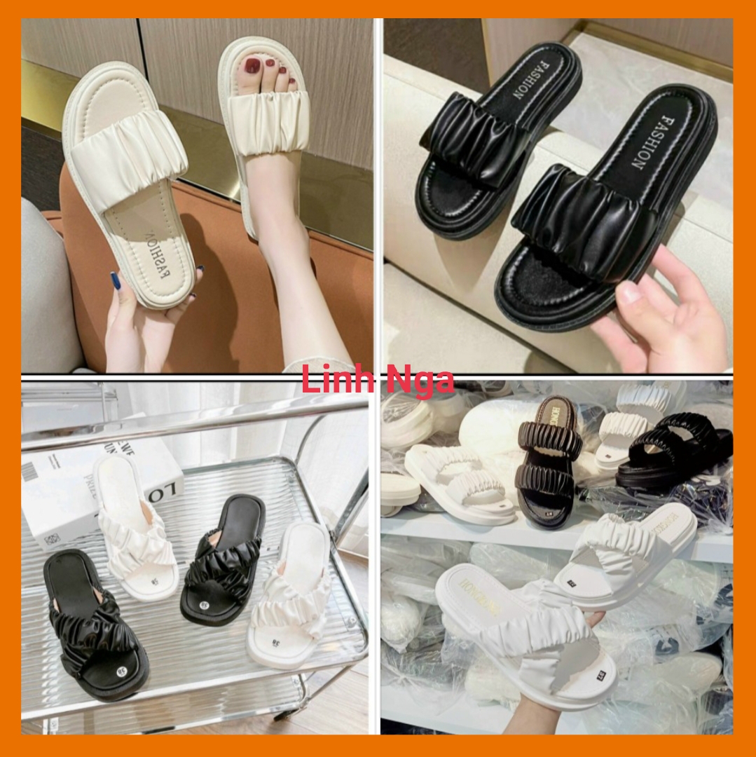 Dép bánh mì nữ quai nhún đế pu siêu nhẹ 3p êm da mềm xinh xắn size 35-39