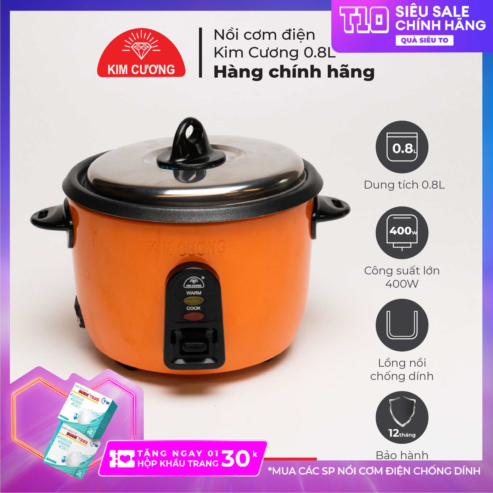 Nồi cơm điện kim cương 0.8 lít - nắp rời
