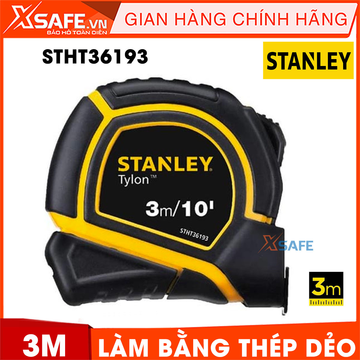 Thước cuộn Tylon STANLEY lưỡi bằng thép dẻo. Thước cuộn Stanley có vỏ được làm bằng nhựa ABS bọc cao su bền bỉ, là dòng thước cuộn thép thế hệ mới