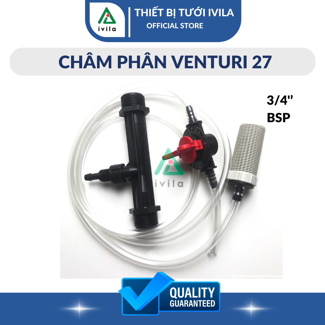 Bộ châm phân Venturi 27, Thiết bị châm phân Venturi 34mm dùng trong hệ thống tưới, bộ hút phân, châm phân tự động phi 27