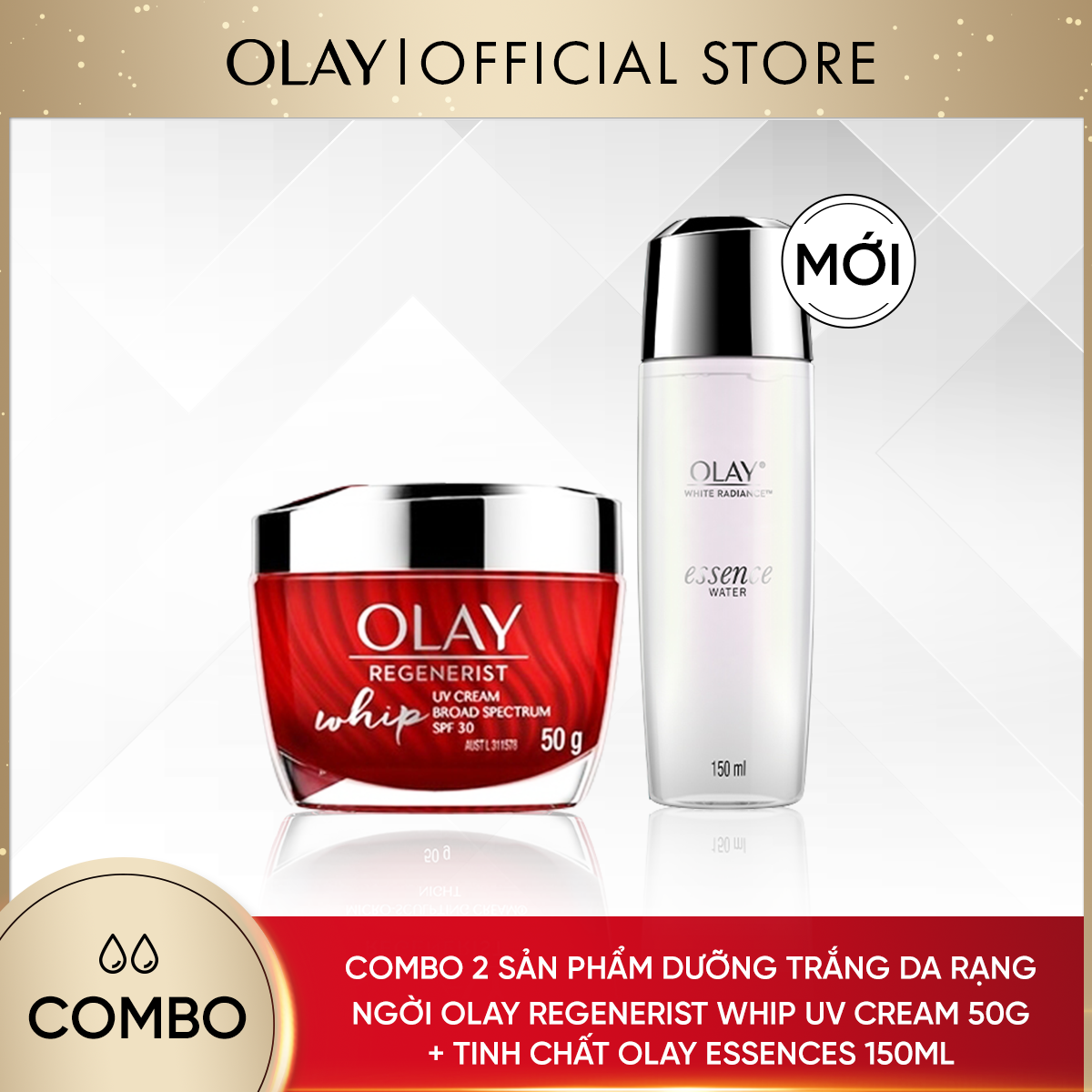 [25-30.11 DEAL SỐC ĐƠN 749K TẶNG 4 QUÀ] Combo 2 Sản Phẩm OLAY Dưỡng Trắng Da Và Chống Lão Hóa: Kem Dưỡng Ẩm Mỏng Nhẹ 50g + Tinh Chất 150ml [Số lượng quà có hạn]