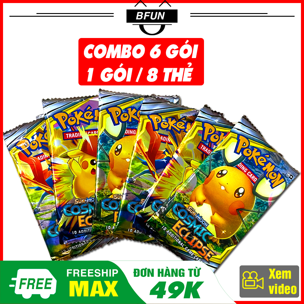 Combo 6 Bộ Thẻ Bài POKEMON - 1 Bộ Gồm 8 Lá Bài PKM6TUI - Đồ Chơi Trẻ Em BFUN